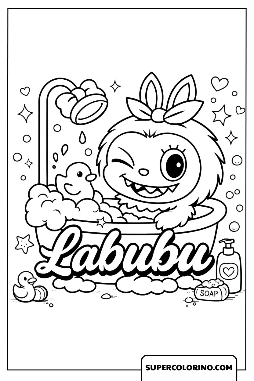 Färben Sie den frechen Labubu in der Badewanne