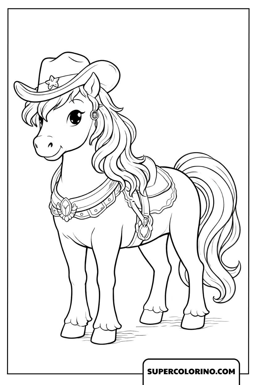 Coloriage cheval style cowboy élégant