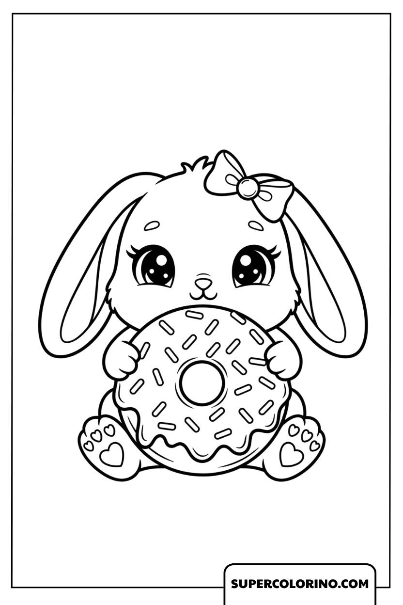 Coloriage lapin mignon avec beignet