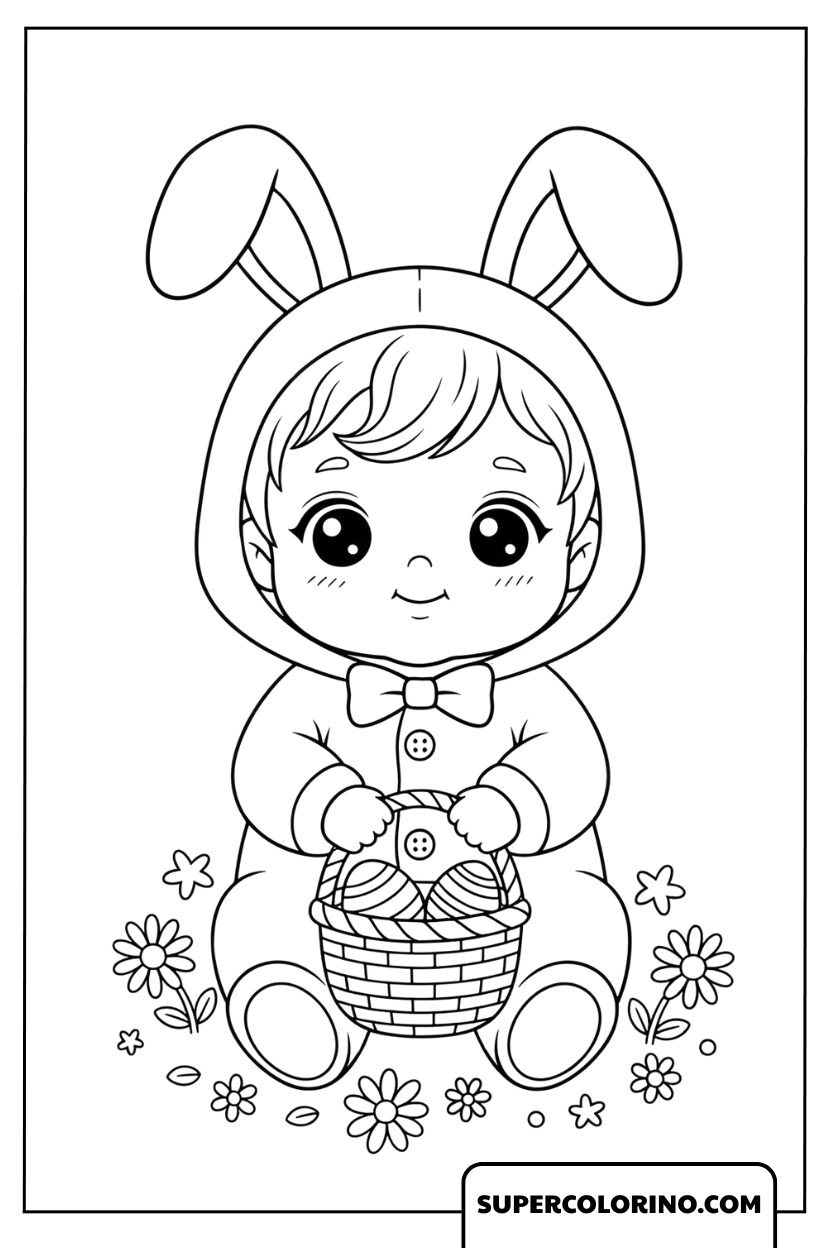 Malen Sie ein süßes Kind, das als Osterhase verkleidet ist