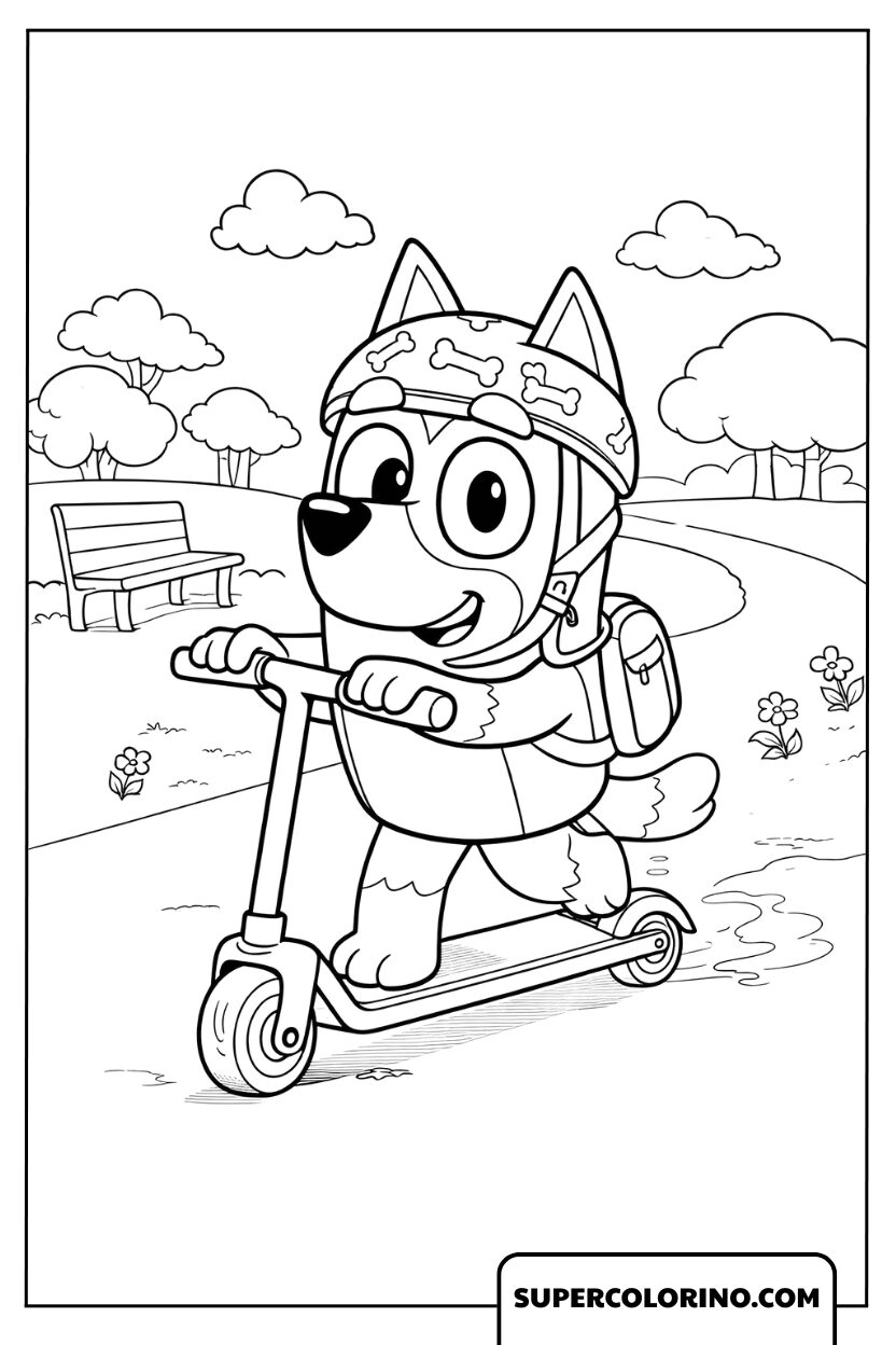 Disegni Bluey sul monopattino