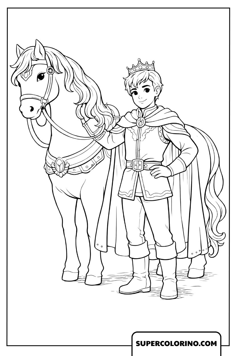 Coloriages de chevaux avec un prince courageux