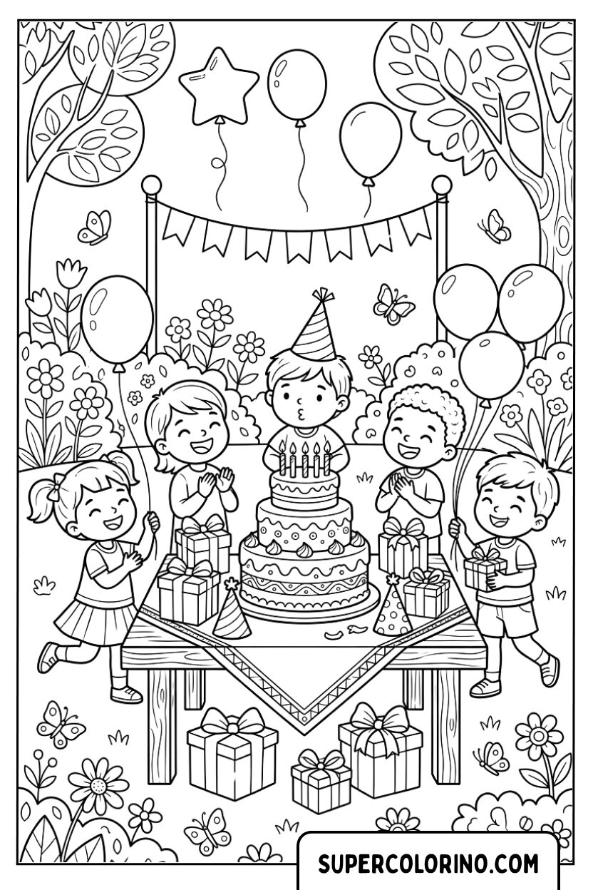Ausmalbilder von Kindern, die Geburtstag feiern