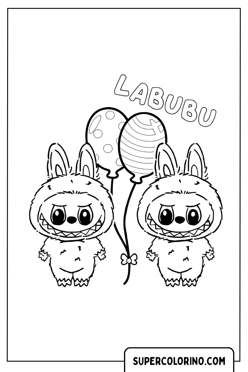 Malvorlage Labubu Süße Zwillinge halten einen Ball