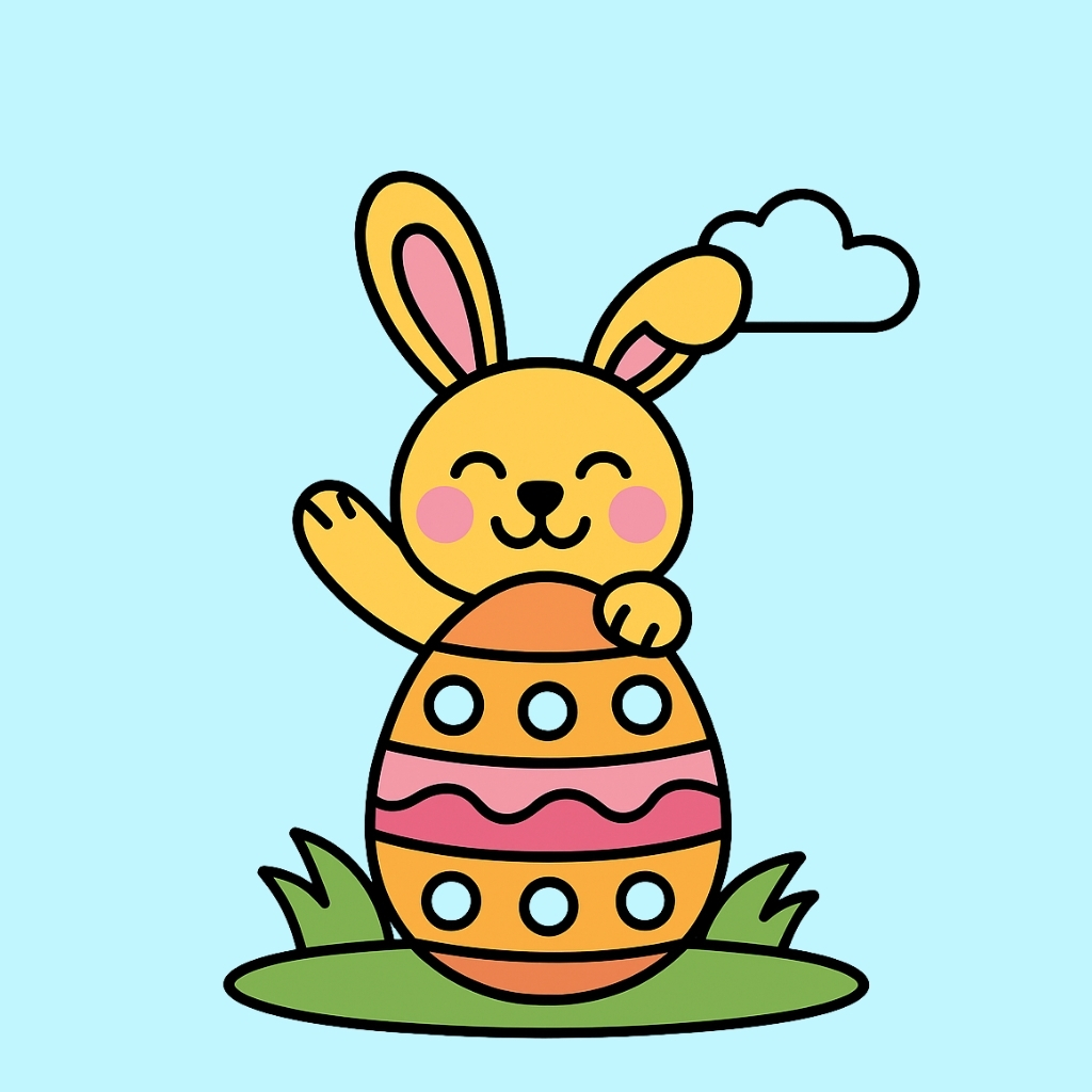Ostermalseite mit Hase und dekoriertem Ei
