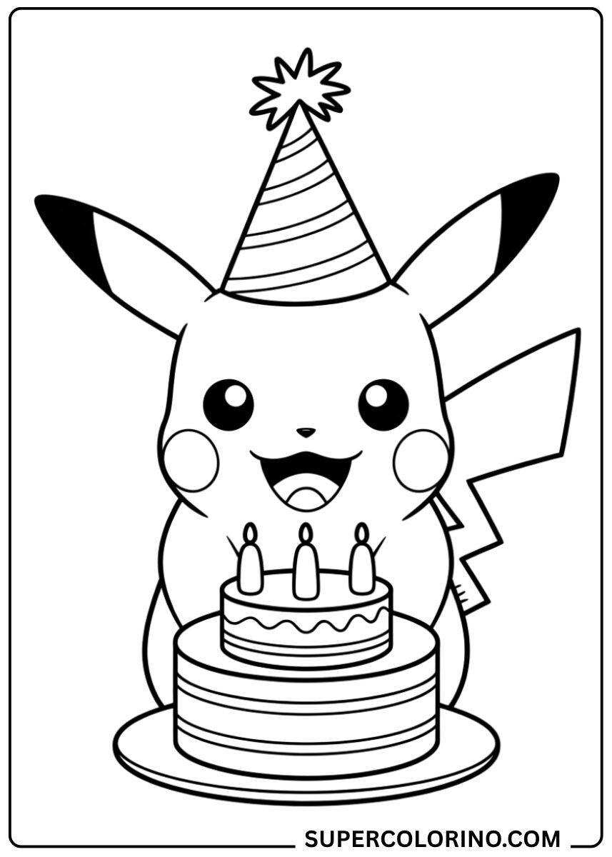 Malvorlage von Pikachu, der Kerzen ausbläst
