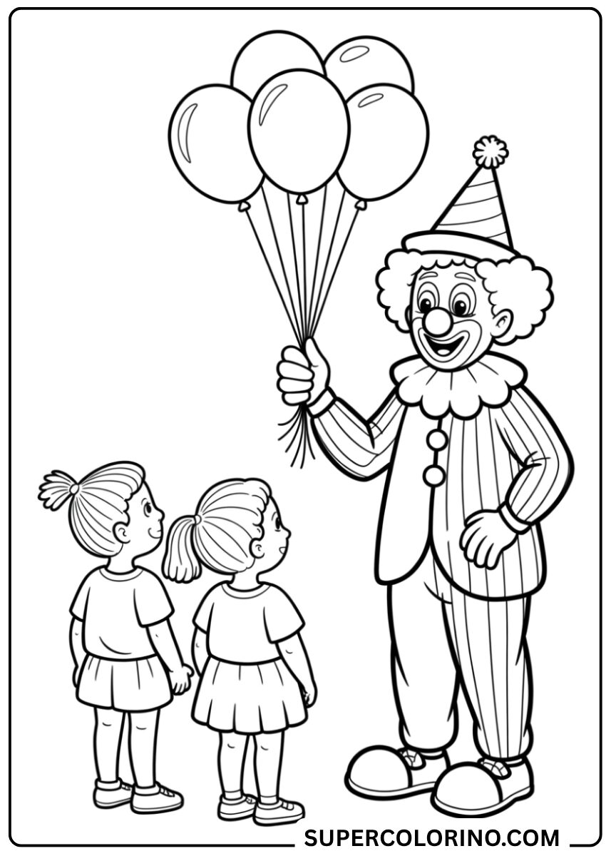 Malvorlage eines Clowns, der Luftballons verschenkt
