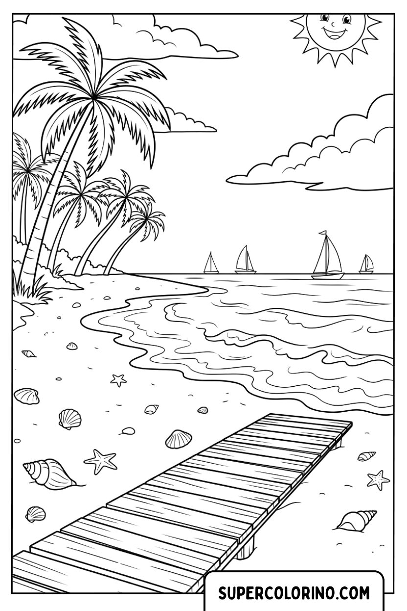 Ausmalbild eines Stegs am Strand