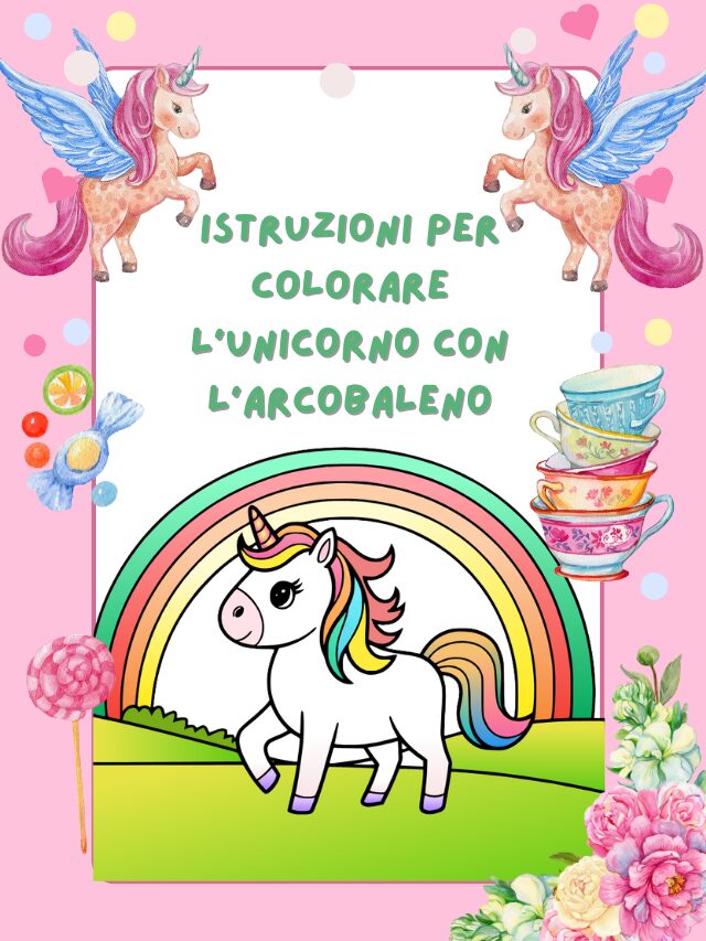 Istruzioni per colorare l’unicorno con l’arcobaleno