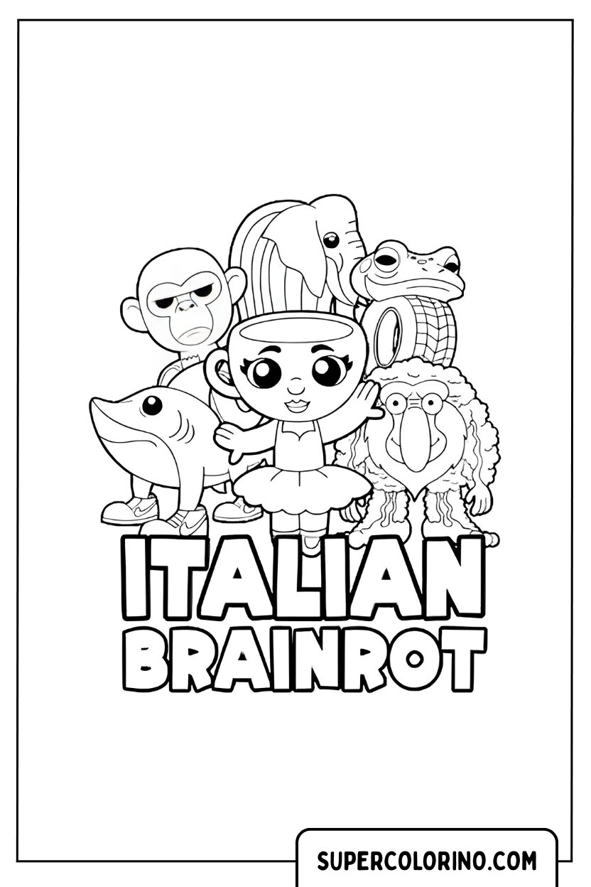 Kleurplaat Italiaanse Brainrot meme-stijl