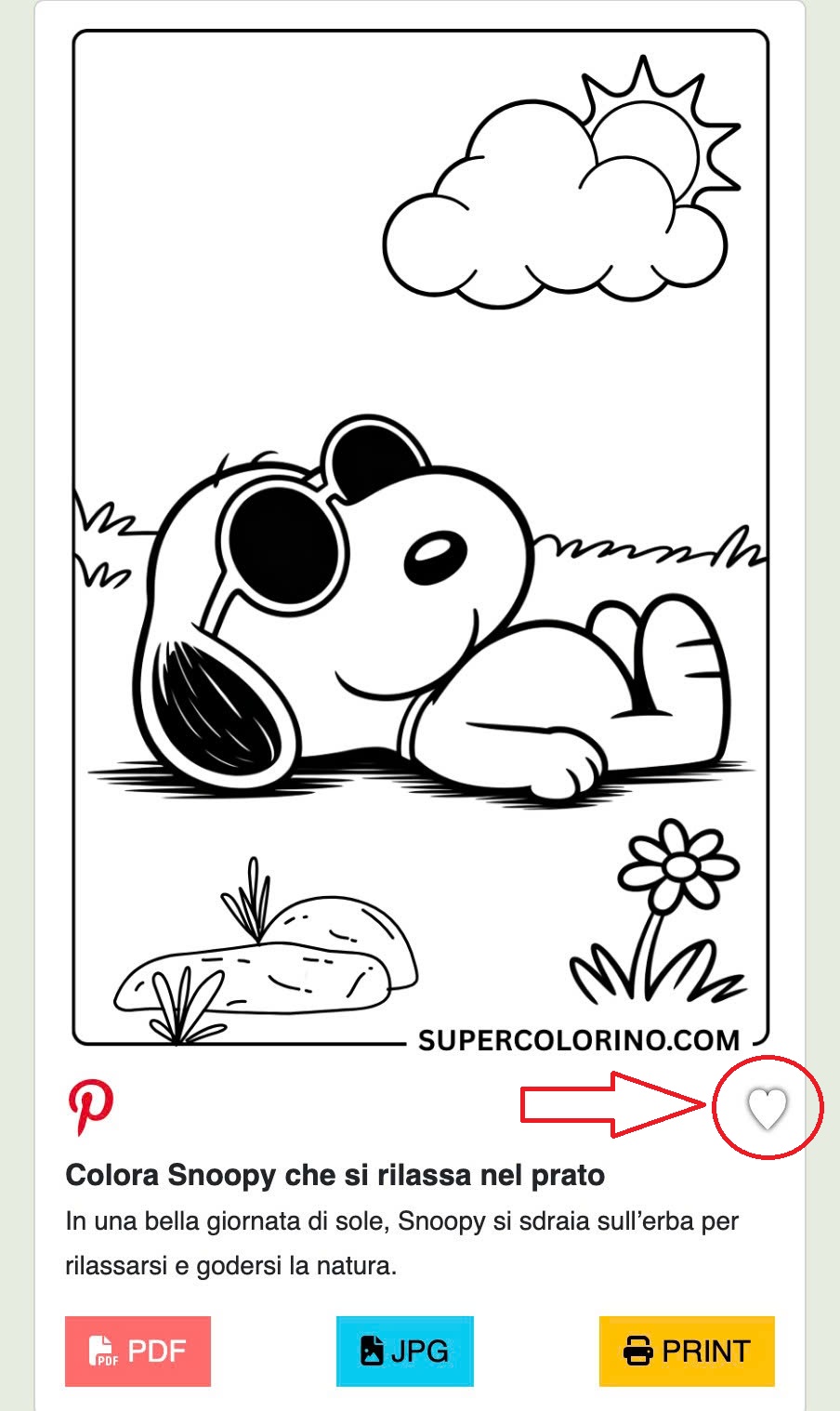 Snoopy entspannt auf der Wiese ausmalen