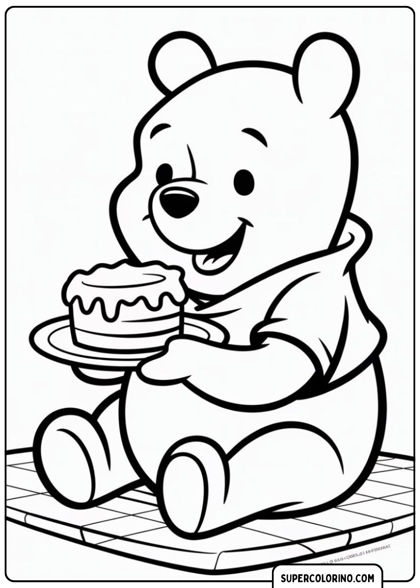 Winnie Puuh mit Kuchen.