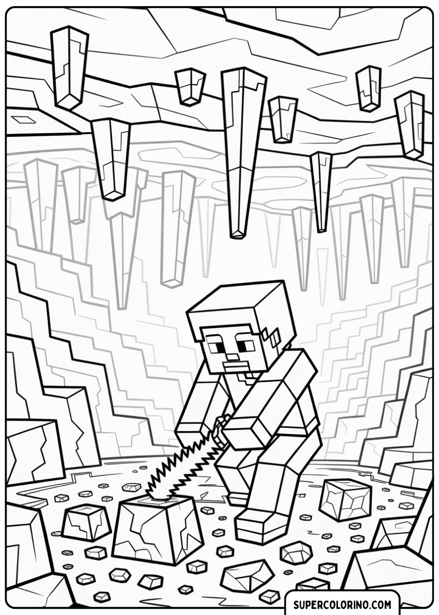 Steve in einer Minecraft-Höhle mit Taschenlampe.