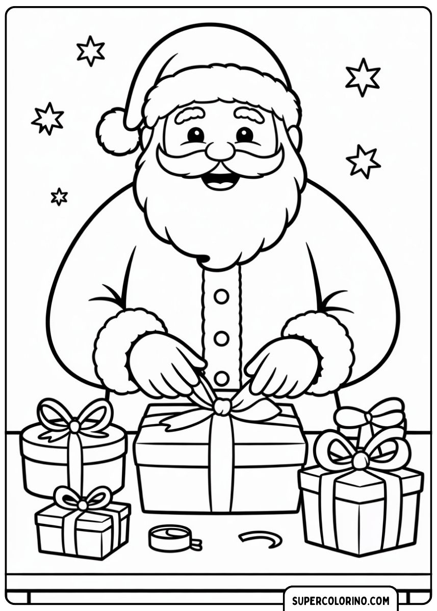 Der Weihnachtsmann bereitet Geschenke vor.