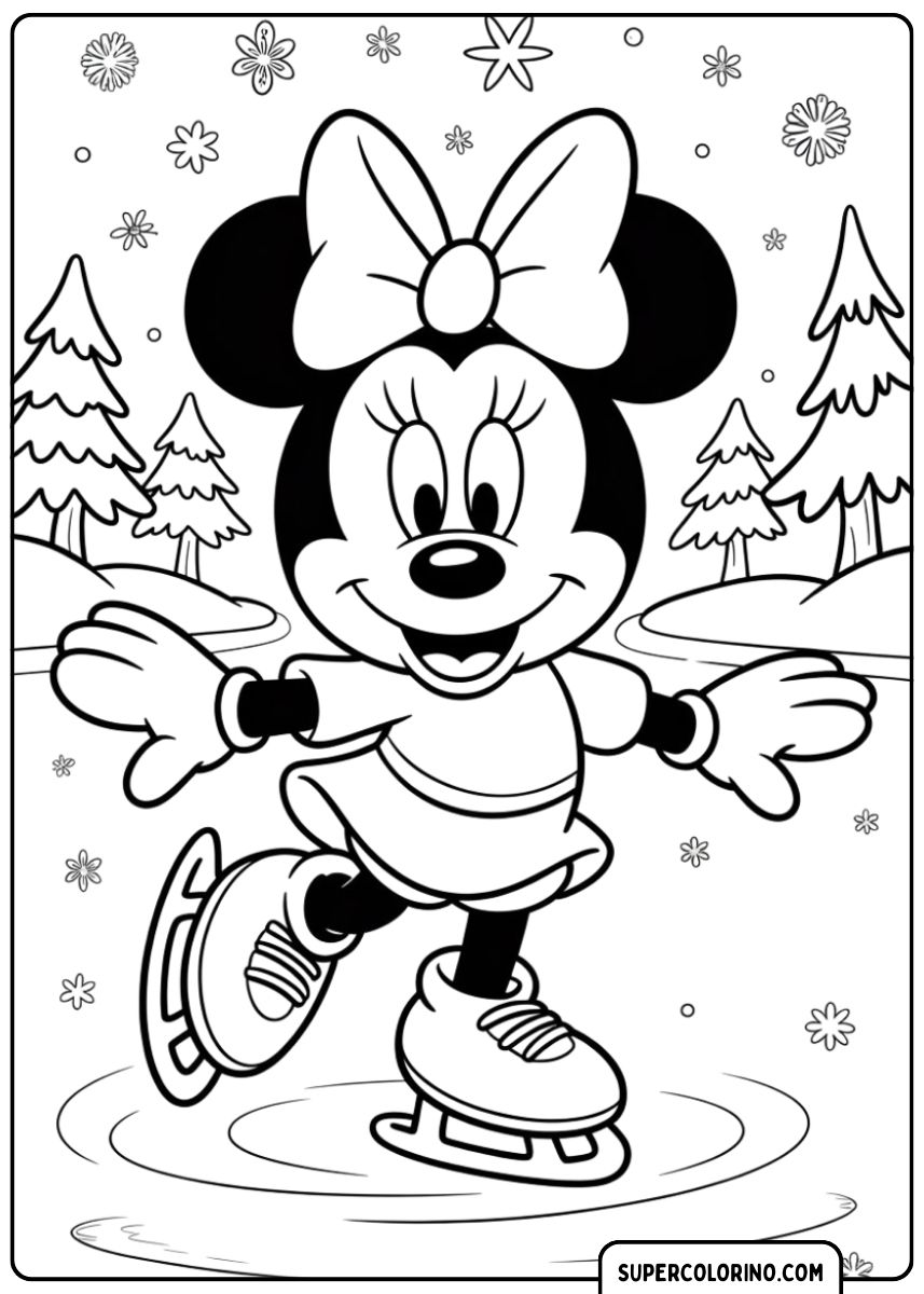 Coloriage de Mickey Mouse en hiver.