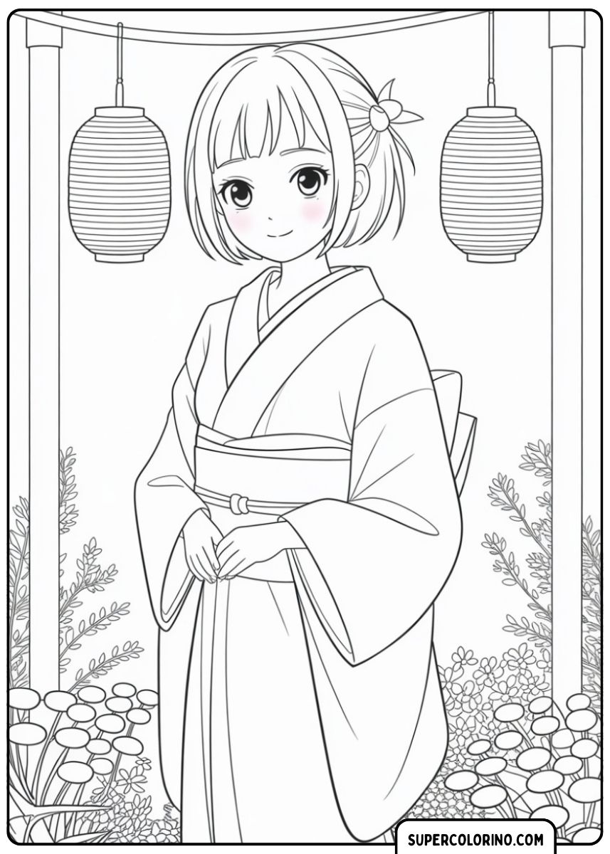 Une fille élégante dans un kimono traditionnel