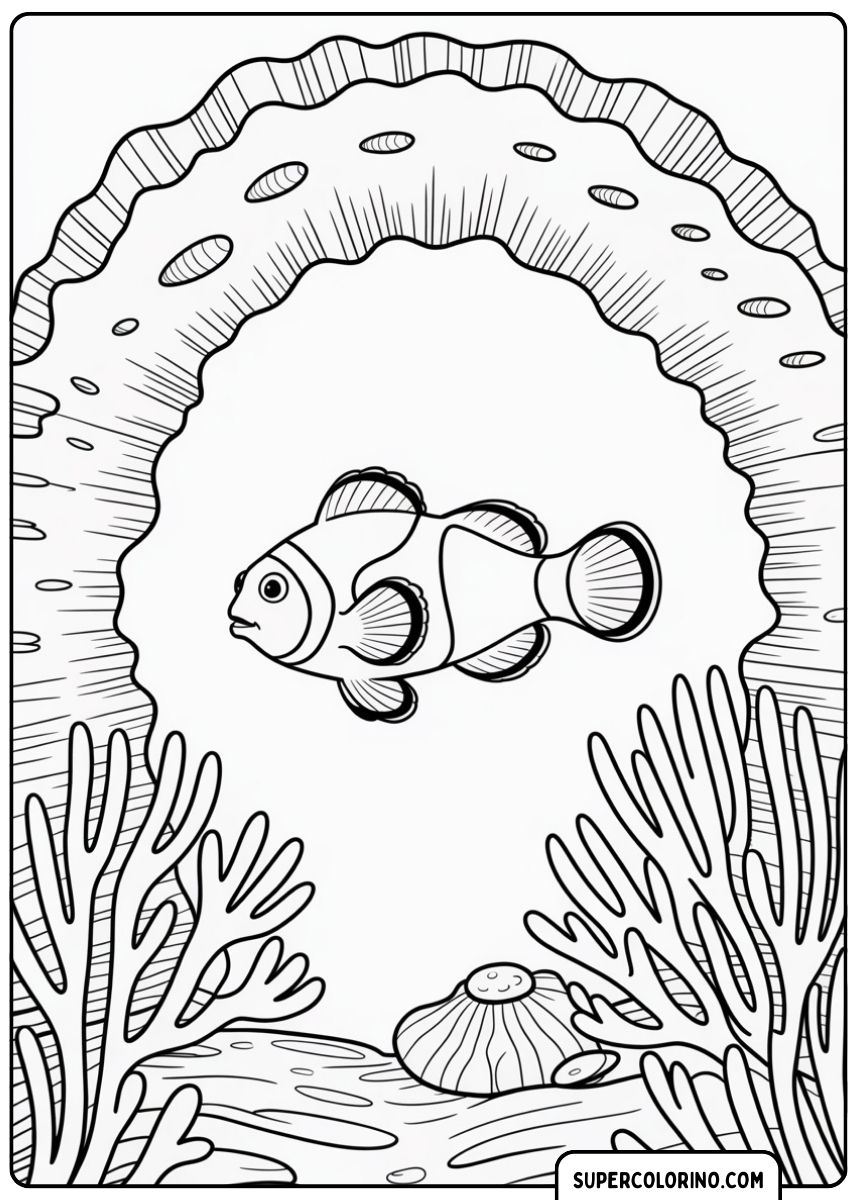 Un poisson nage dans l'étang avec des algues.