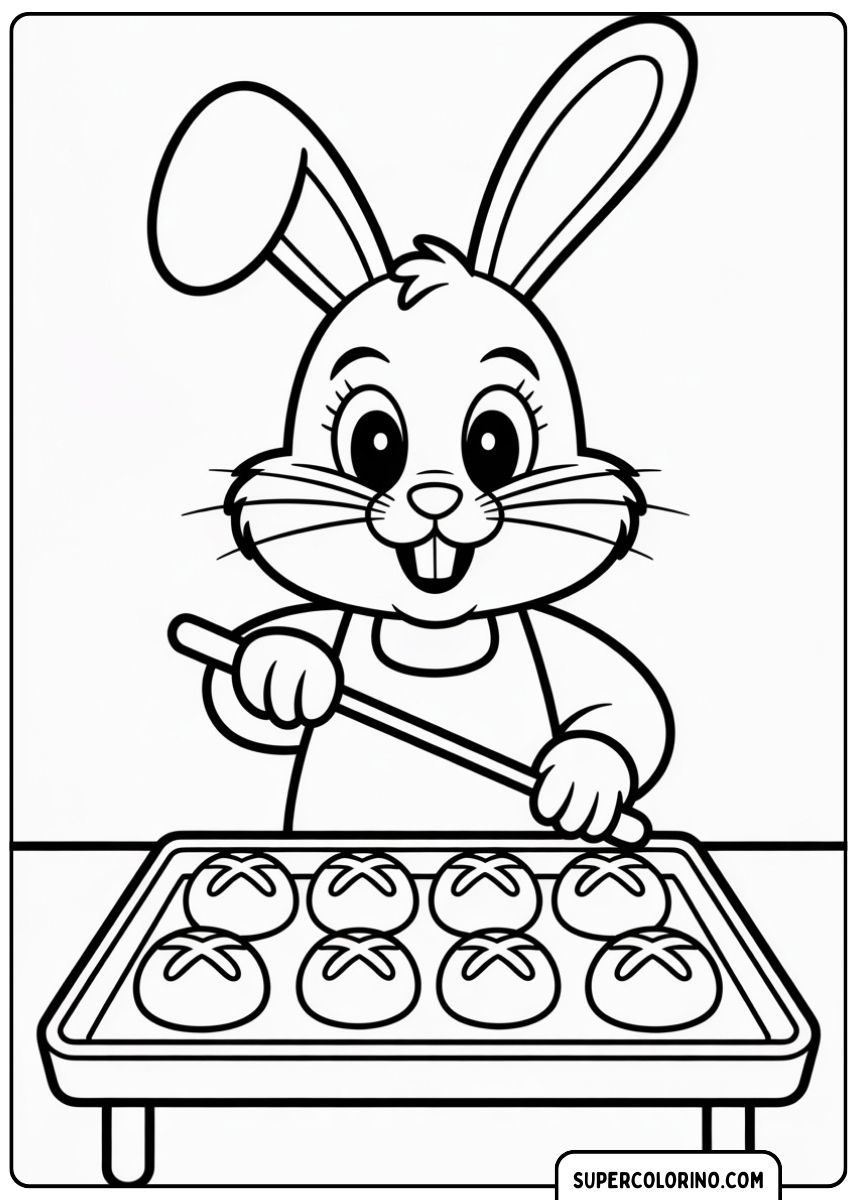 Osterhase bereitet einen festlichen Kuchen zu.