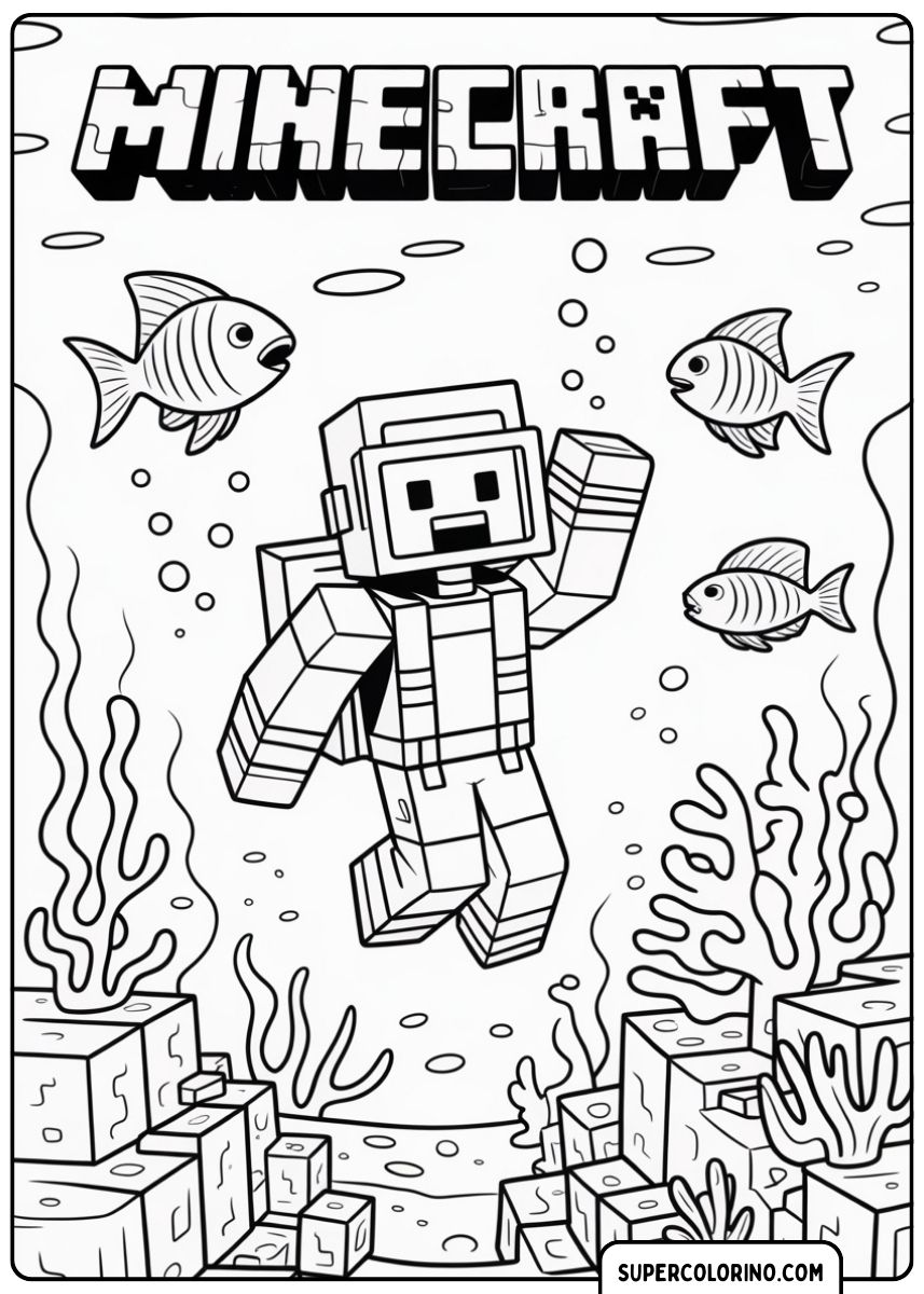 Steve schwimmt in Minecraft unter Wasser.