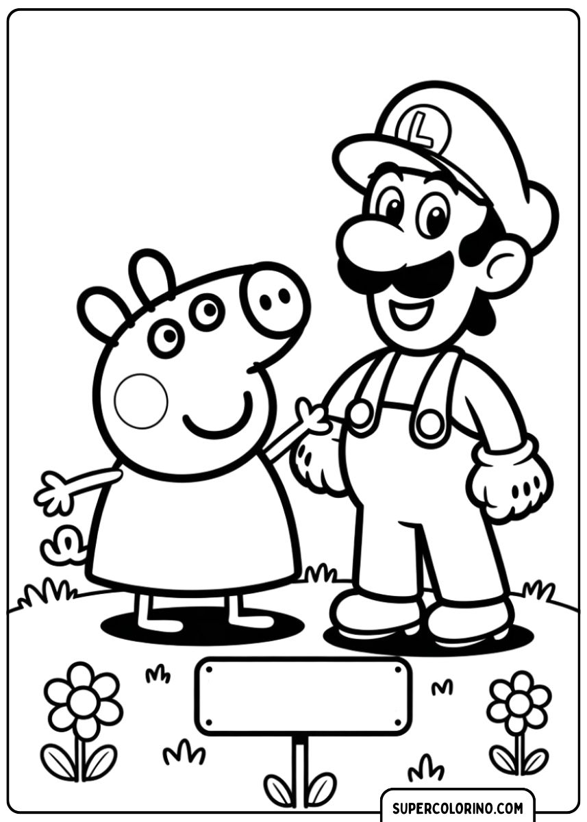 Ausmalbilder Peppa Wutz – Peppa mit Super Mario.