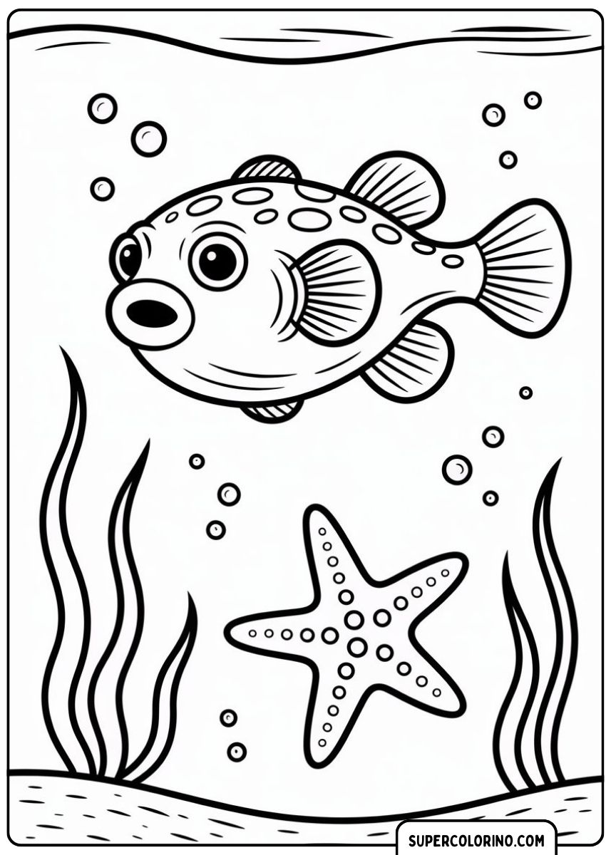 Un poisson nage à côté d’une étoile de mer.