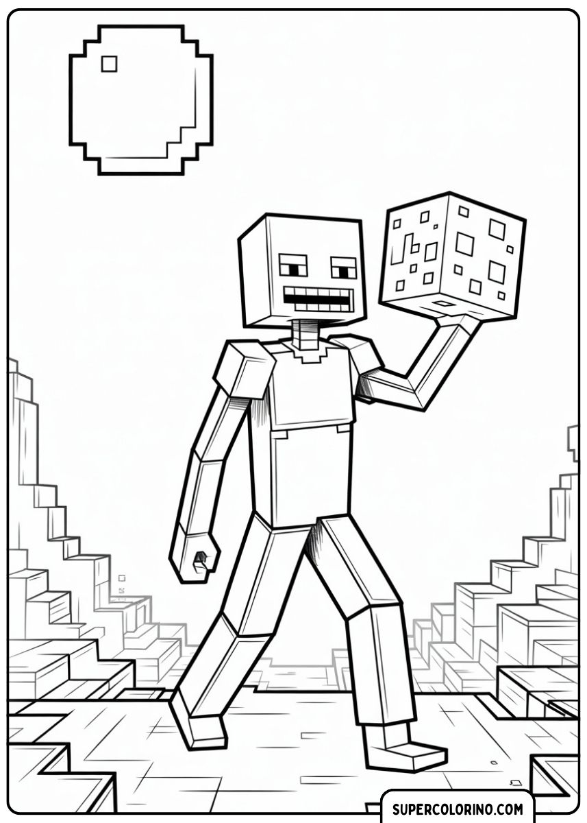 Minecraft-Skelett neben einem Erdblock.