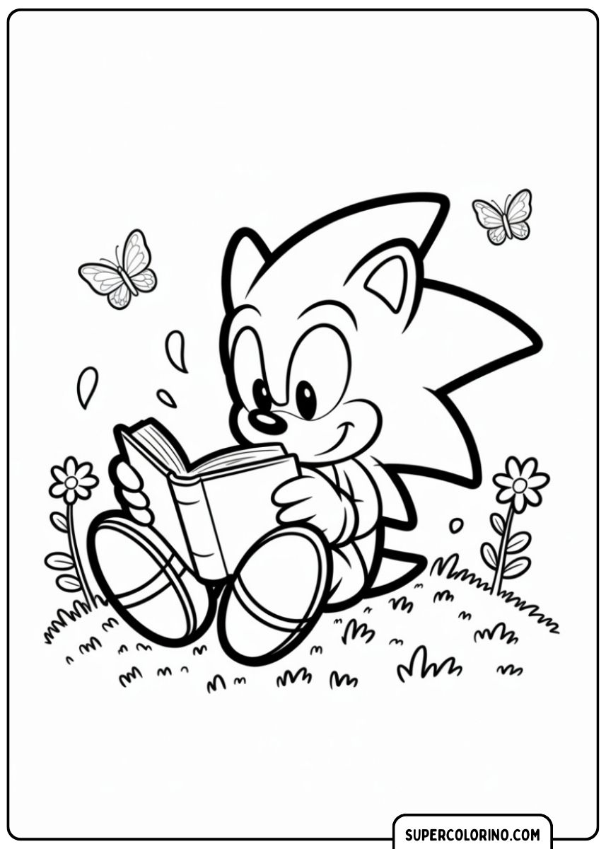 Sonic apparaît souriant et joyeux dans un coloriage.