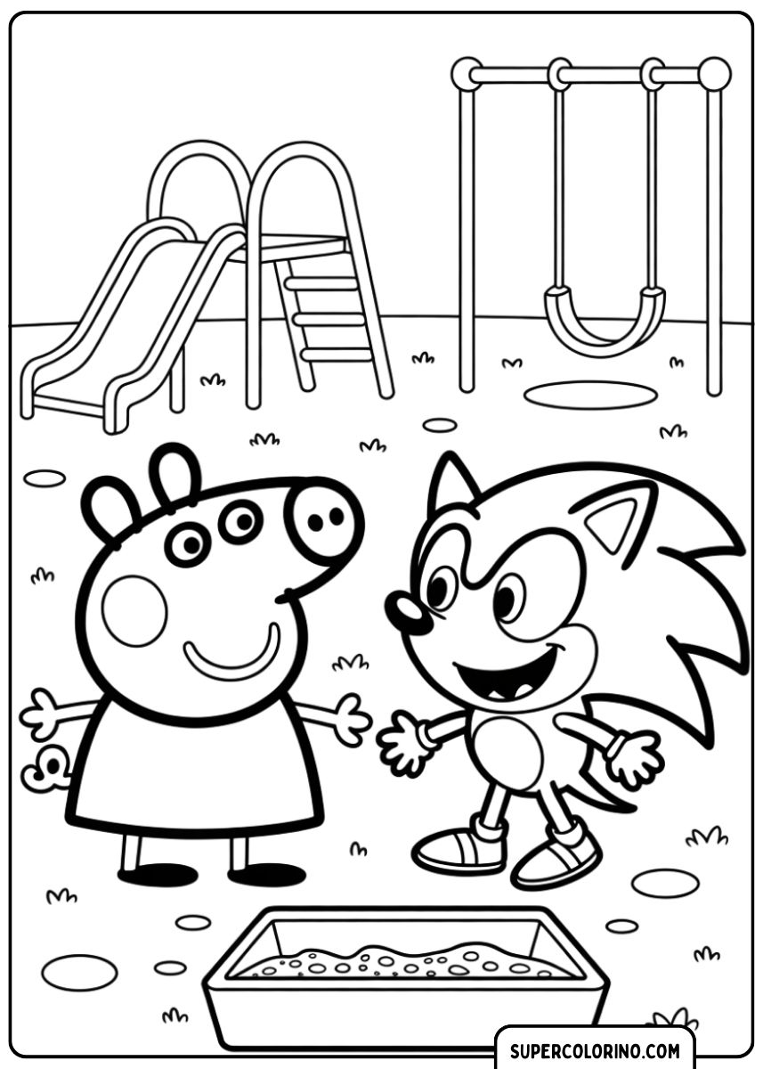 Peppa Pig-Färbung – Peppa mit schnellem Sonic.