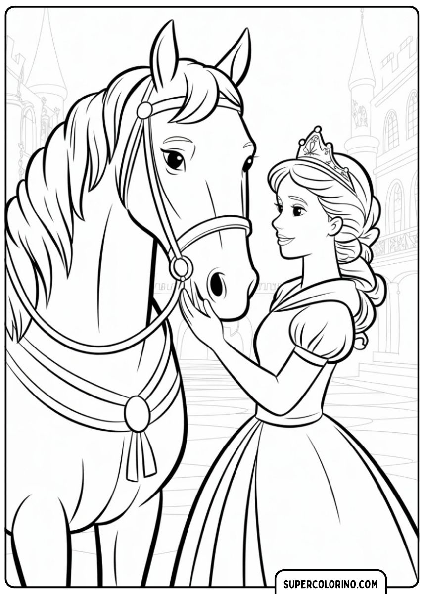Eine Prinzessin reitet auf einem eleganten Pferd.