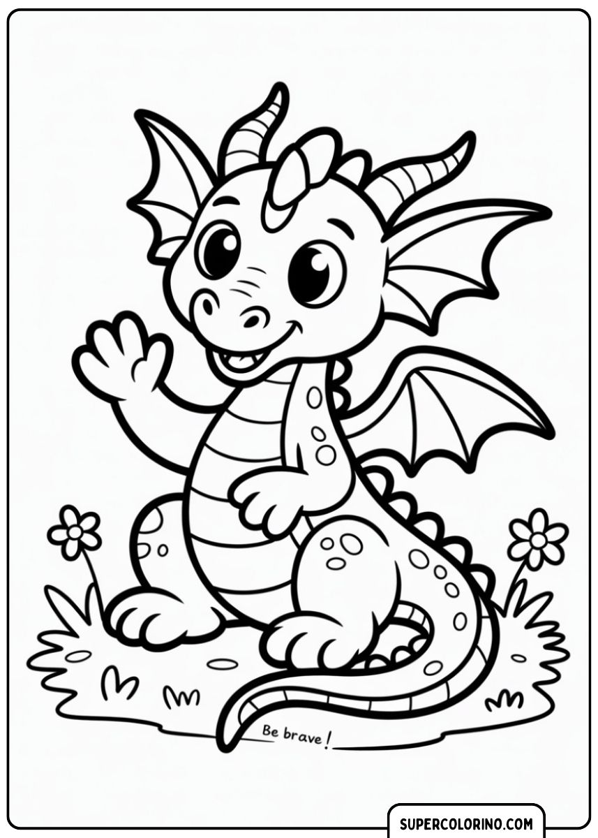 Ein Drache winkt mit erhobener Pfote.
