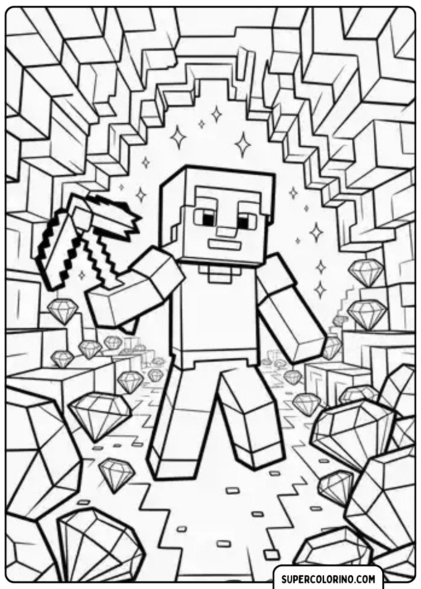 Steve aus Minecraft mit glänzenden Diamanten