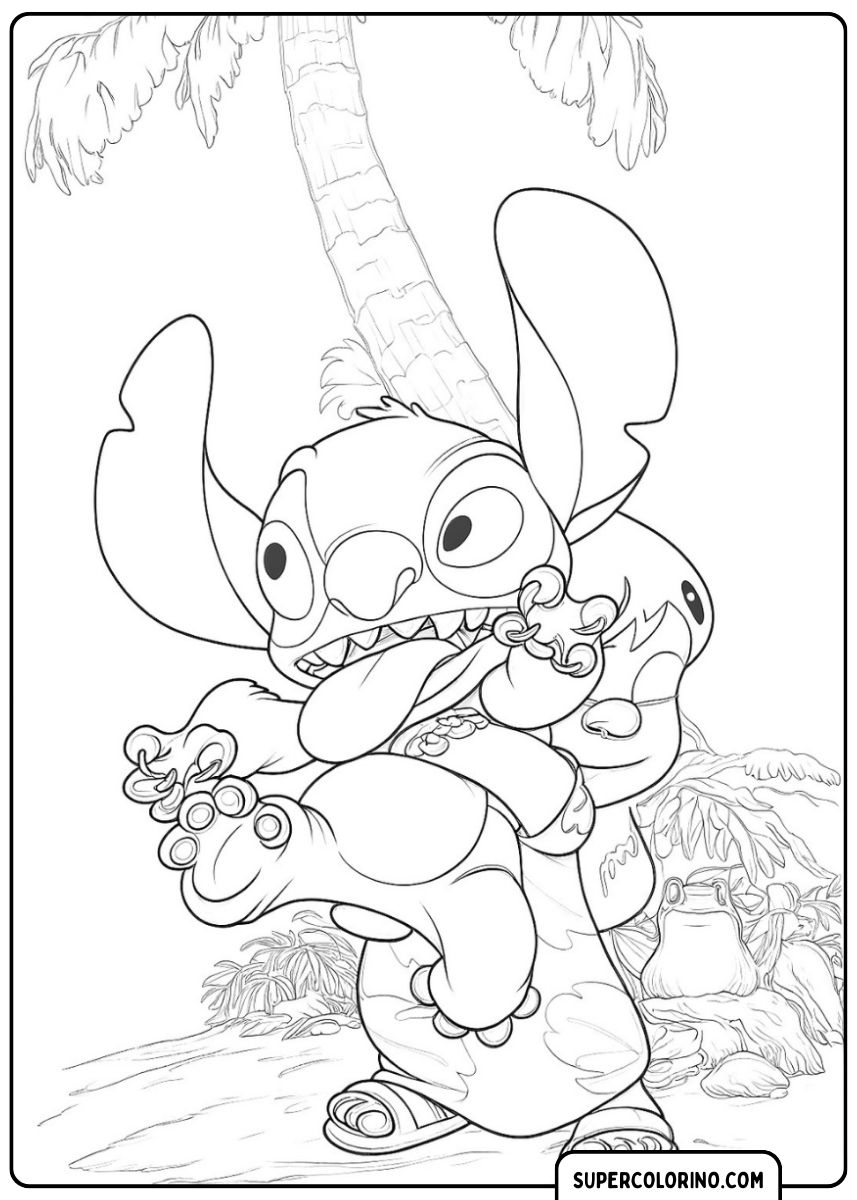 Lilo fait rire Stitch avec un drôle de geste.