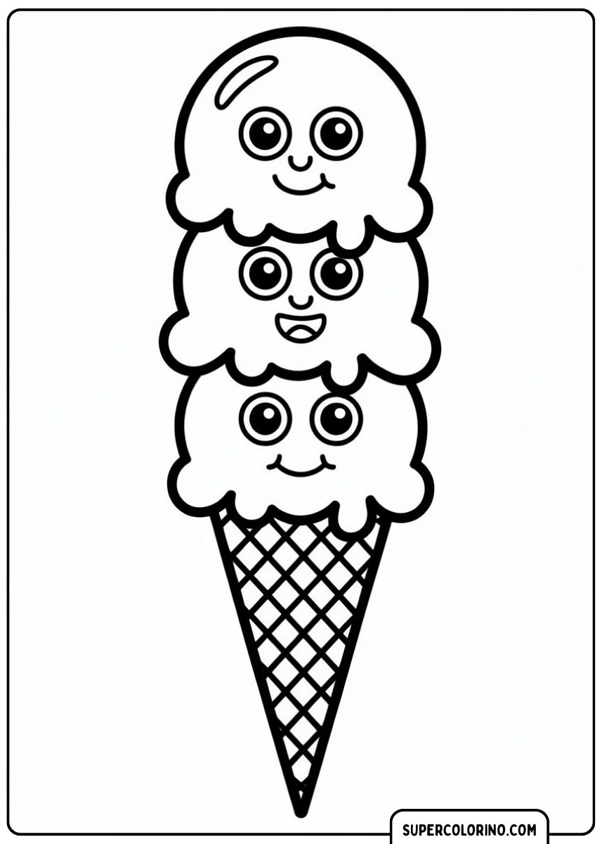 Eiscreme in süßer dreischichtiger Waffel