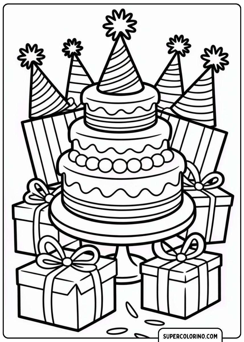 Kuchen mit Geschenken.
