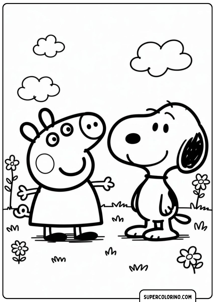 Malvorlage Peppa Wutz – Peppa mit Snoopy.