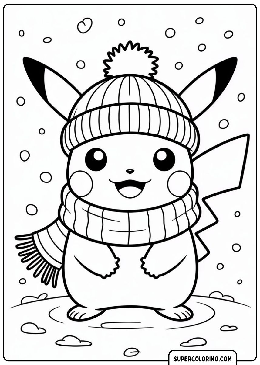 Pikachu met een warme sjaal.