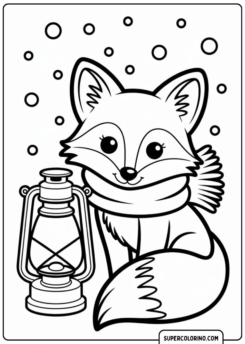 Coloriage de renard d’hiver.
