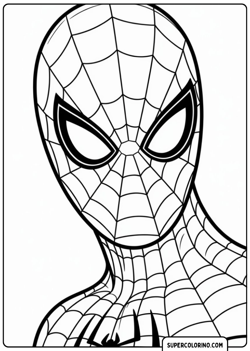 Gros plan de la tête et de l'épaule de Spider-Man, en mettant l'accent sur le masque et le motif de la toile.