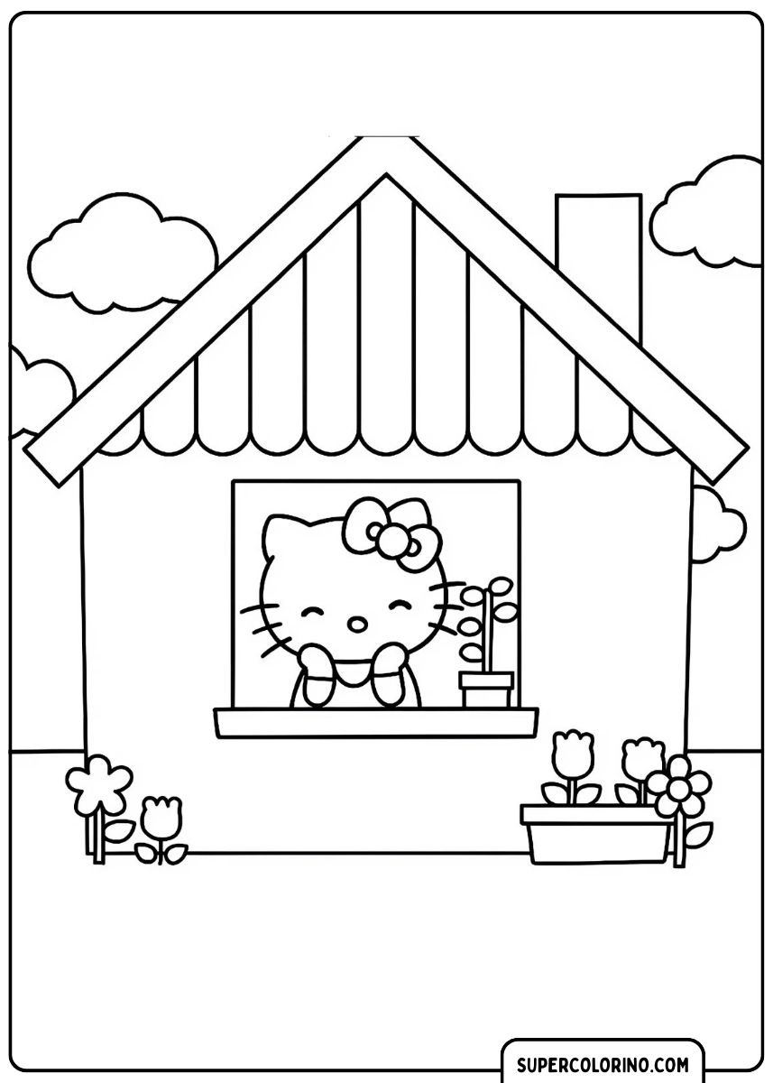 Ein rosafarbenes Haus im Hello-Kitty-Stil, süß und süß.