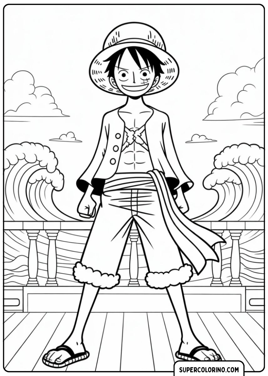 Monkey D. Luffy avec un sourire malicieux sur le visage.