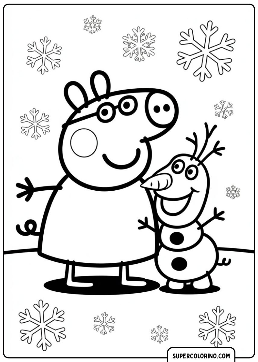 Malvorlage Peppa Wutz – Peppa mit Olaf aus „Die Eiskönigin“.