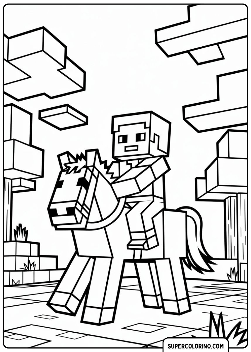 Steve reitet in Minecraft auf einem Pferd.