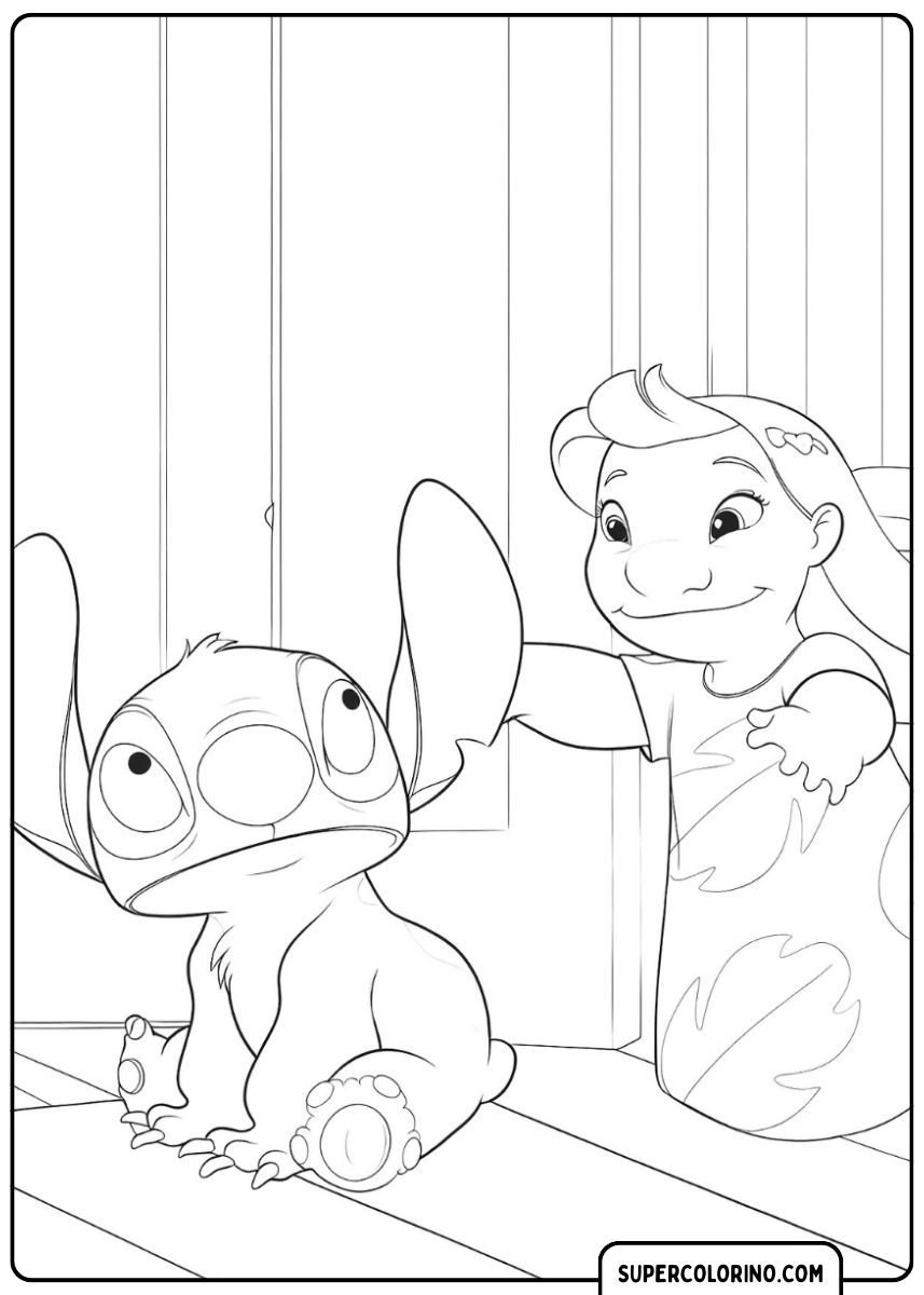 Stitch fait peur à Lilo de manière ludique.