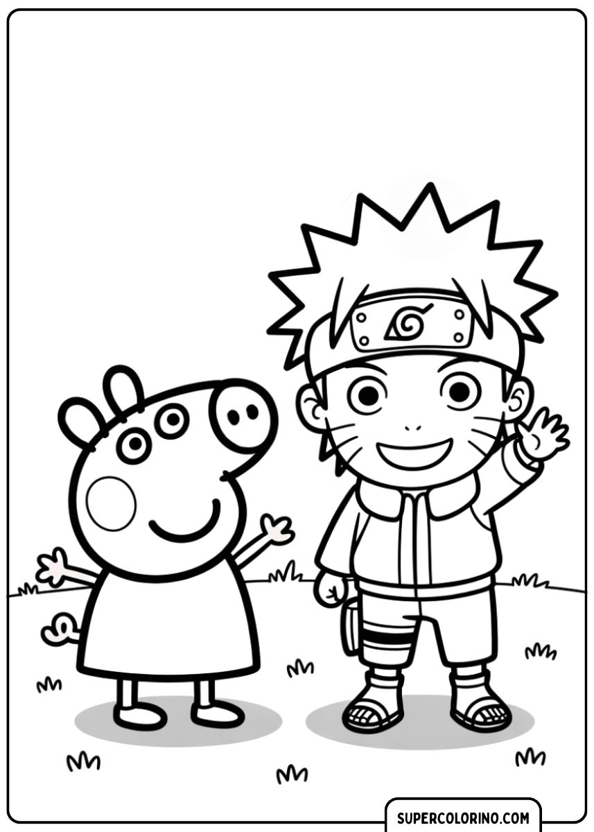 Ausmalbilder Peppa Wutz – Peppa mit Naruto-Ninja.