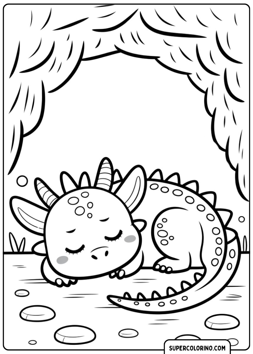 Ein Drache schläft in seiner Höhle.