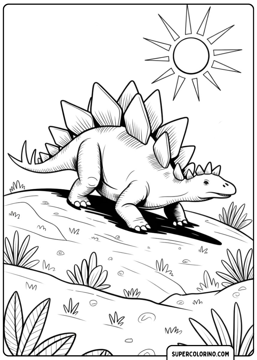 Kleurplaat van een dinosaurus met hoorns.