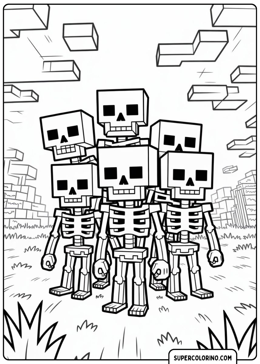 Eine Armee von Skeletten in Minecraft.