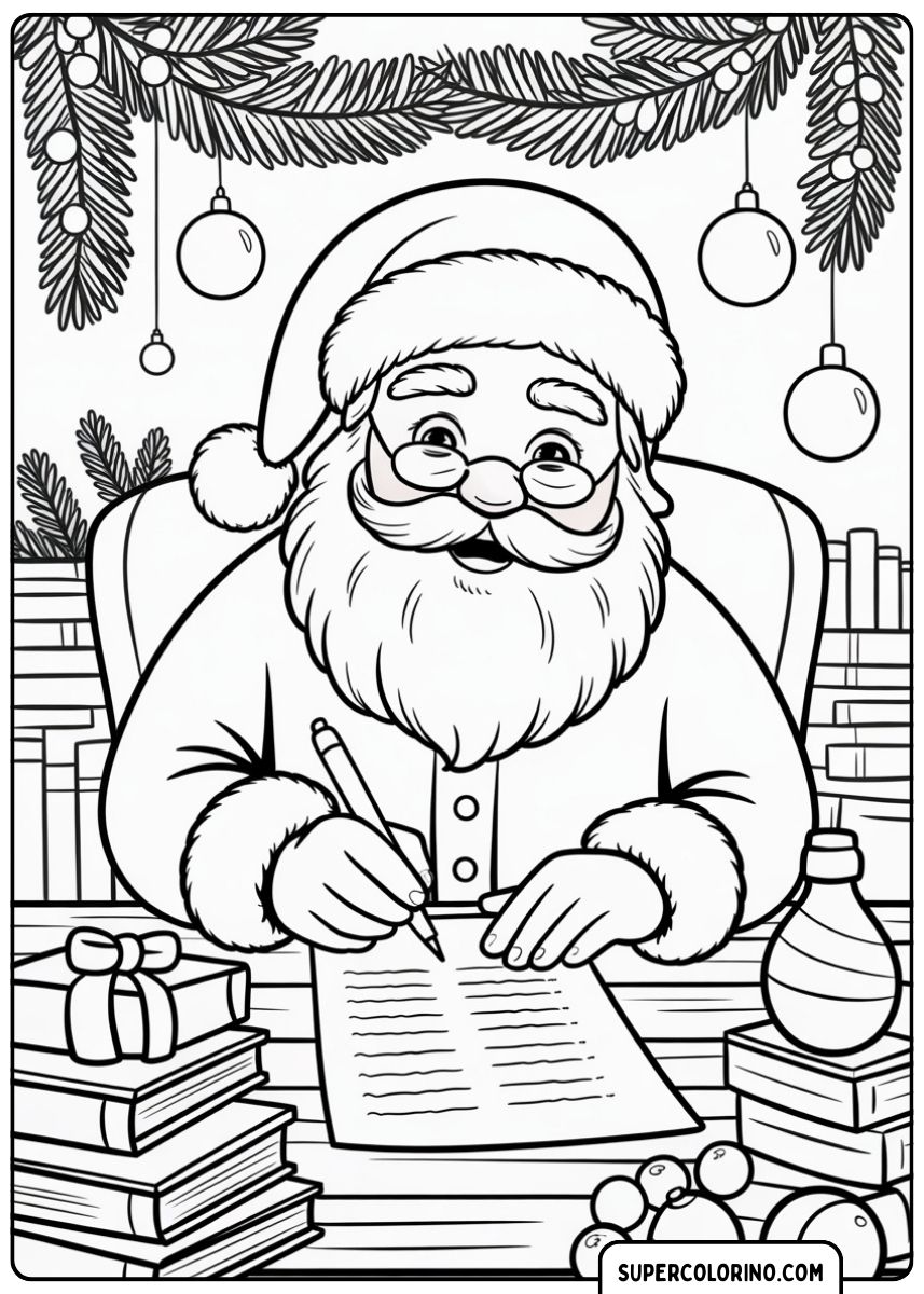 Der Weihnachtsmann schreibt Wünsche.