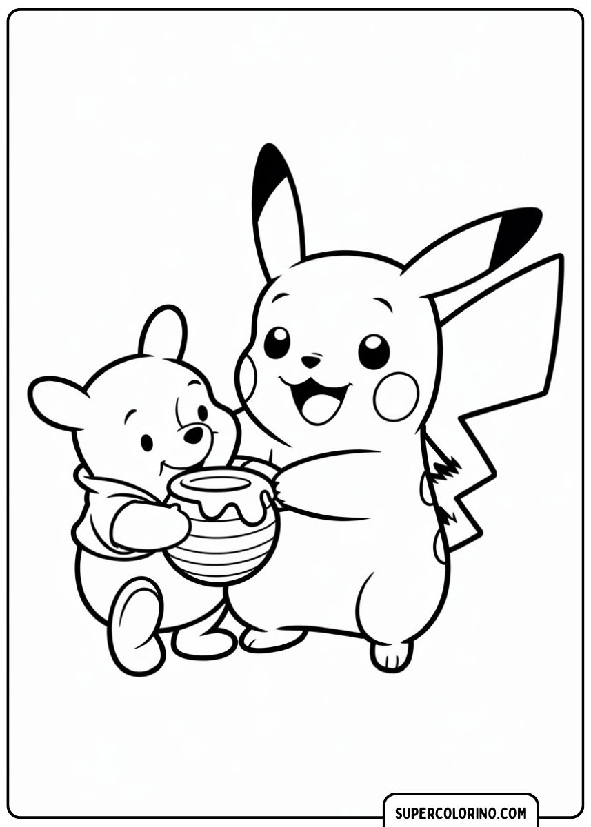 Pikachu samen met Winnie de Poeh.