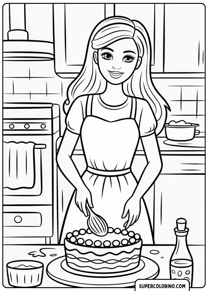 Barbie kookt in de keuken